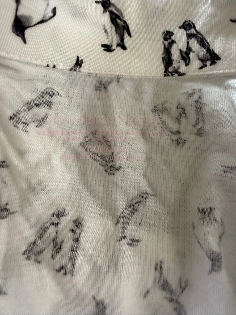 Victoria's Secret White Penguin-Print Two-Piece Pajama Set with Black Piping